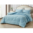 thumbnail image 1 of Chezmoi Collection Vero Chambray Blue Comforter Set Oversized King Size 3-Piece Fluffy Soft Lightweight Bedding Honeycomb Geometric Stone-Washed Microfiber Comforter Set for All Season, 1 of 8