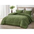 thumbnail image 1 of Chezmoi Collection Vero Olive Green Comforter Set Queen Size 3-Piece Fluffy Soft Lightweight Bedding Honeycomb Geometric Stone-Washed Microfiber Comforter Set for All Season, 1 of 9