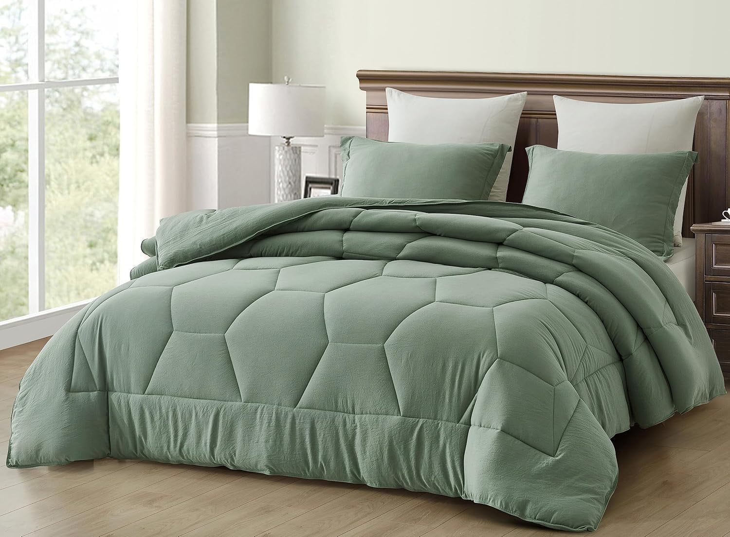 Chezmoi Collection Vero Sage Green Comforter Set Full Size 3-Piece ...
