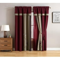 Chezmoi Collection Vienna 4-Piece Burgundy/Brown Floral Embroidered Window Curtain Set