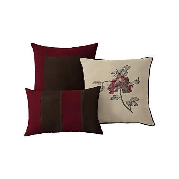 Chezmoi Collection Vienna 7-Piece Embroidered Floral Comforter Set (Full, Burgundy Taupe )