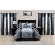 Chezmoi Collection Vienna 7-Piece Gray Blue Embroidered Floral Comforter Set, King Size King Gray Blue