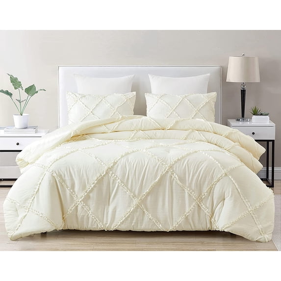 Chezmoi Collection Vivian 2-Piece Diamond Ruffle Trim Washed Microfiber Comforter Set