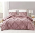 thumbnail image 1 of Chezmoi Collection Vivian 3-Piece Diamond Ruffle Trim Washed Microfiber Comforter Set, Woodrose, 1 of 8