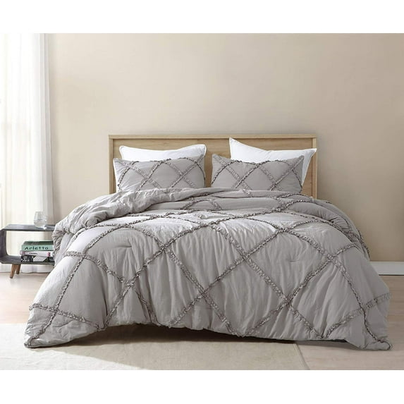 Chezmoi Collection Vivian 3-Piece Diamond Ruffle Trim Washed Microfiber Comforter Set
