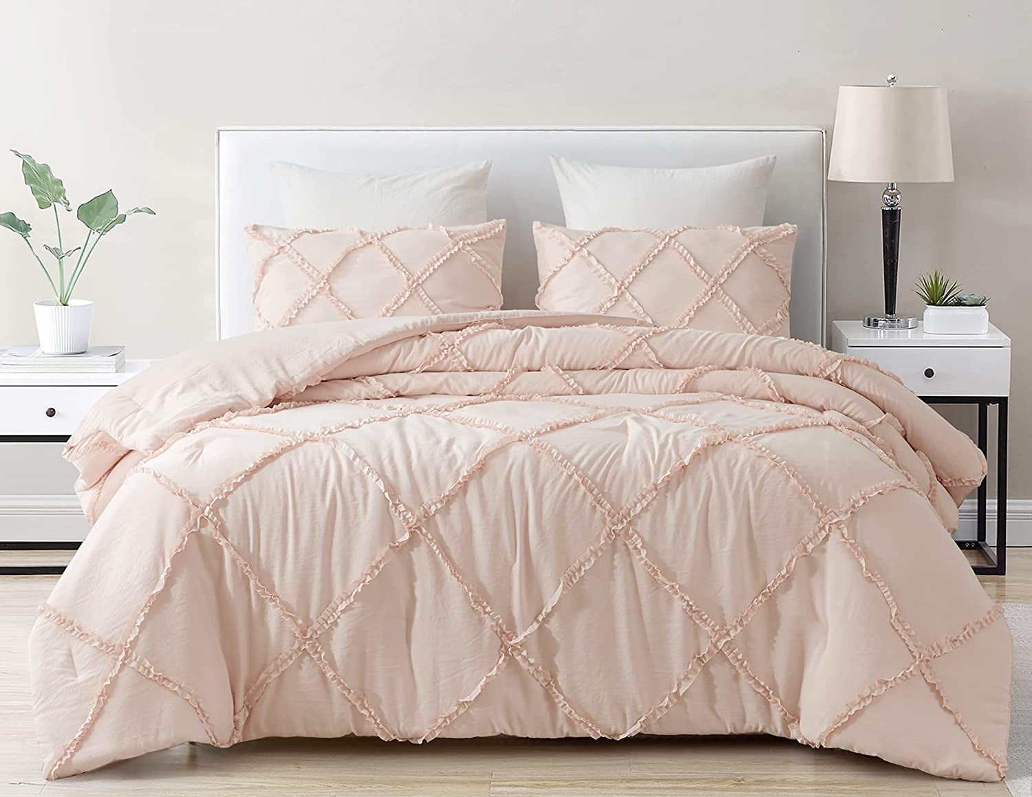 Chezmoi Collection Vivian 3-Piece Diamond Ruffle Trim Washed Microfiber Comforter Set