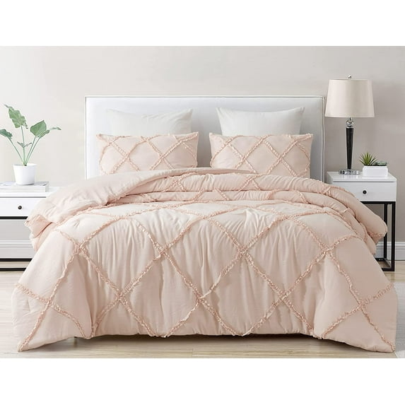 Chezmoi Collection Vivian 3-Piece Diamond Ruffle Trim Washed Microfiber Comforter Set