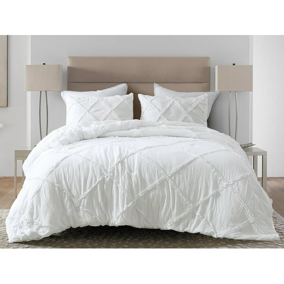 Chezmoi Collection Vivian 3-Piece Diamond Ruffle Trim Washed Microfiber Comforter Set