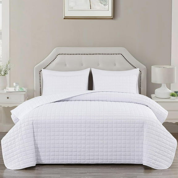 Chezmoi Collection Wilmer 3-Piece Waffle Quilt Set Queen Size, White, Soft and Cozy Waffle Weave Textured Lightweight Bedspread for All Season Quilt (94x98in) + 2 Standard Pillow Shams