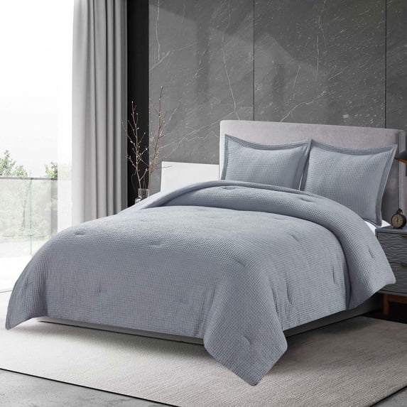 Chezmoi Collection Wilmer Waffle Weave Comforter Bedding Set, Twin, Gray, 2-Piece