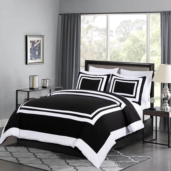 Chezmoi Collection Wyatt 7-Piece King Bed in a Bag Comforter Set with Sheets Hotel Style Black/White Square Pattern Bedding Set