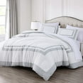 thumbnail image 1 of Chezmoi Collection Wyatt 7-Piece King Bed in a Bag Comforter Set with Sheets Hotel Style White/Silver Square Pattern Bedding Set, 1 of 9