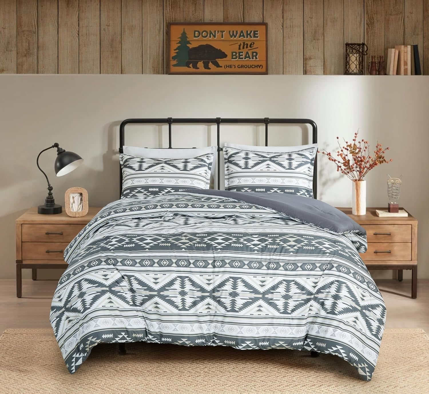 Chezmoi Collection Zella 3-Piece Southwestern Geometric Motif Comforter Set, Multicolor Gray White Light Brown Printed Washed Microfiber Bedding, Full