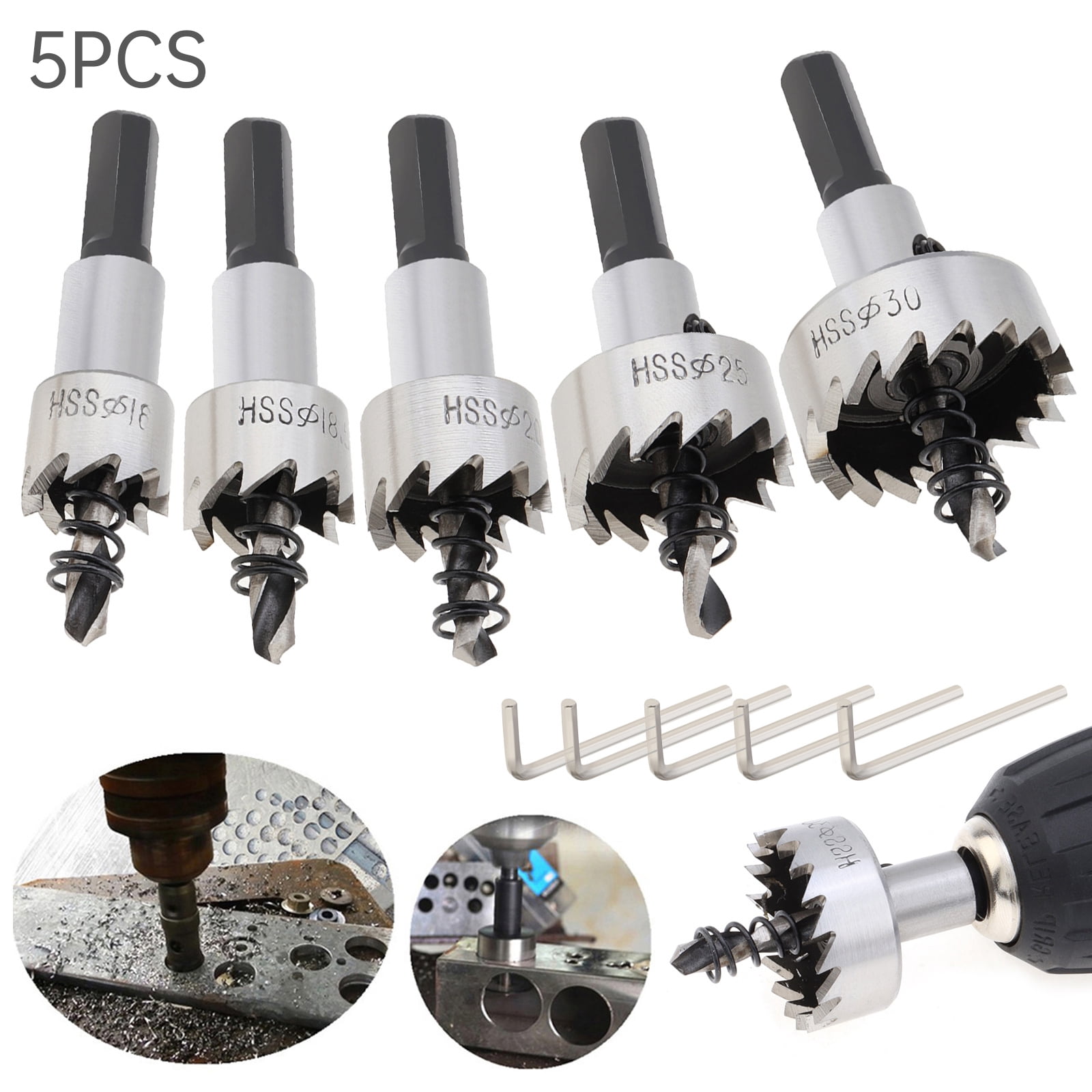 ChgImposs 5Pcs 16-30mm 5/8-Inch to 1-3/16 Inch HSS Hole Saw Cutter, Drill Bits Set Heavy Duty Tool Kit for Stainless Steel, Aluminum Alloy, Plastic and Wood