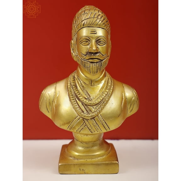 6" Chhatrapati Shivaji Bust Brass Sculpture - Historical Maratha Warrior | Handmade