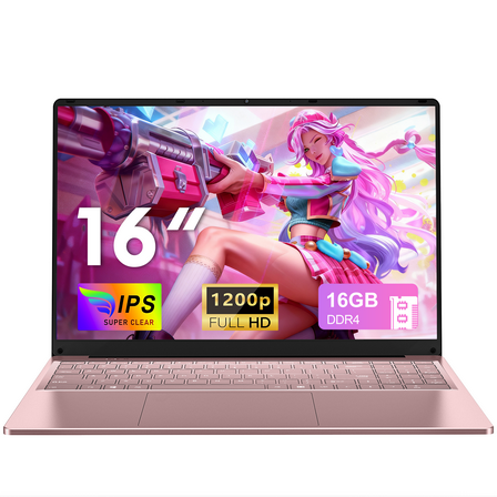 Chheart 16 Inch Gaming Laptop, Laptop Computer 2025 Windows 11 Pro, 16GB RAM 1TB SSD, Intel 12th Gen N150 Processor(up to 3.6GHz), Backlit Keyboard, FHD 1920 * 1200. Rose Gold