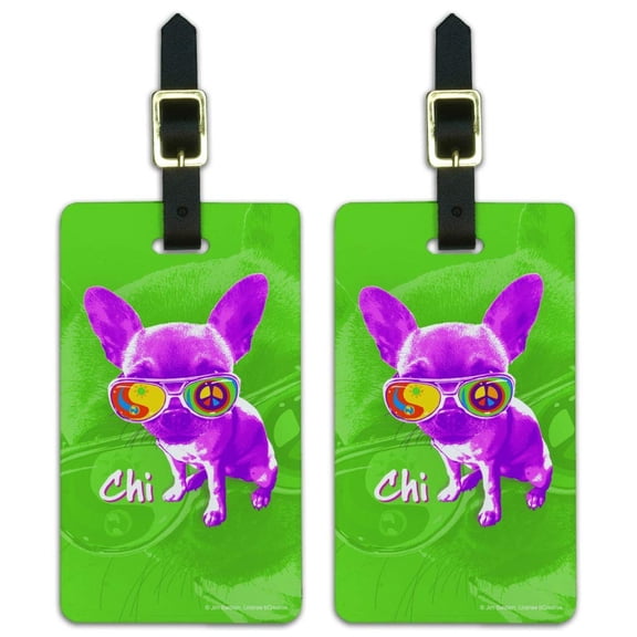 Chi Chihuahua Dog Sunglasses Vintage Retro Luggage ID Tags Suitcase Carry-On Cards - Set of 2