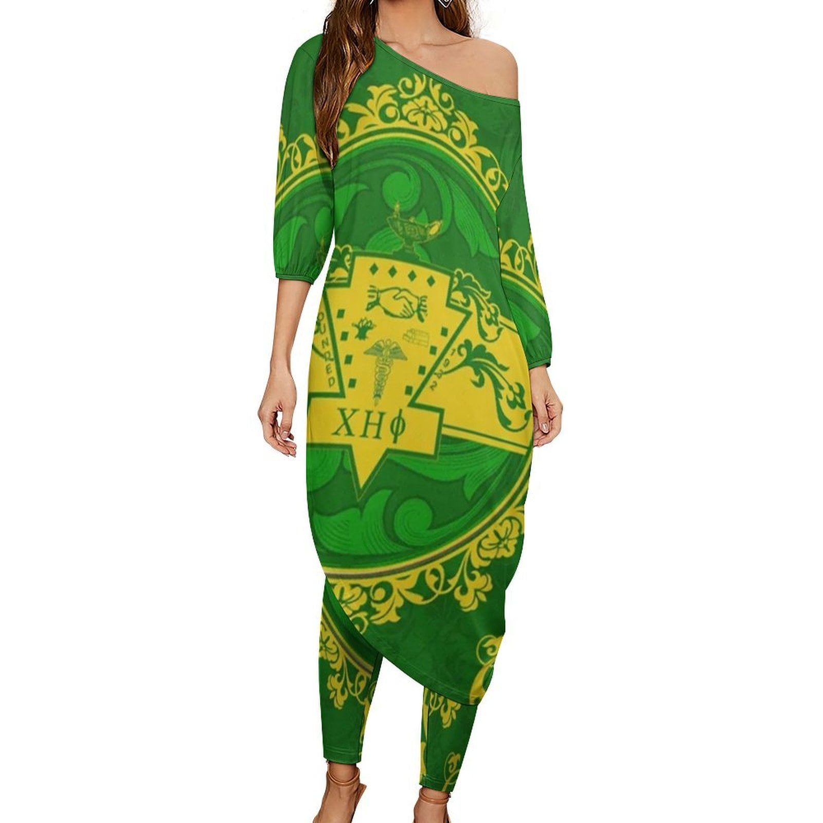 Chi Eta Phi Sorority Pattern Elegant Casual Diagonal Shoulder 2PCS Set ...