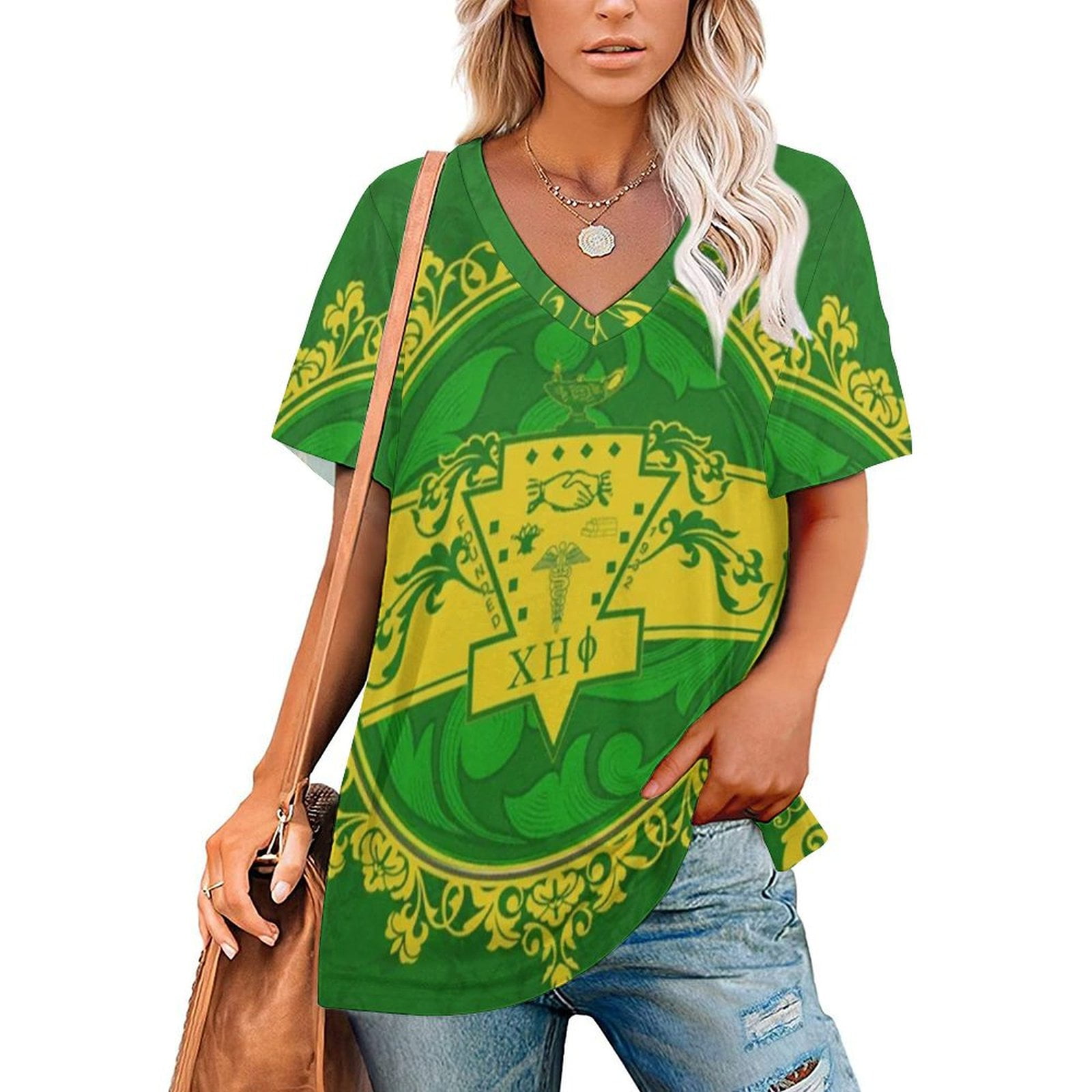 Chi Eta Phi Sorority Pattern V Neck Korean Fashion Oversize T-Shirt ...