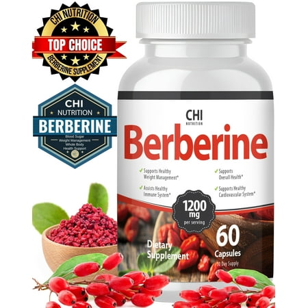 Chi Nutrition Berberine Supplement for Blood Sugar & Weight Loss, Berberine HCl 1200mg, 60 Capsules