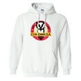 thumbnail image 1 of Chi Omega Hooded Sweatshirt Distressed Chevron Strip Circle Design White & Sport Grey, 1 of 1