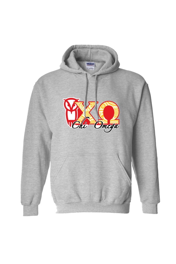 Hooded Sweatshirt Paisley Print Greek Letters Design White & Sport Gray