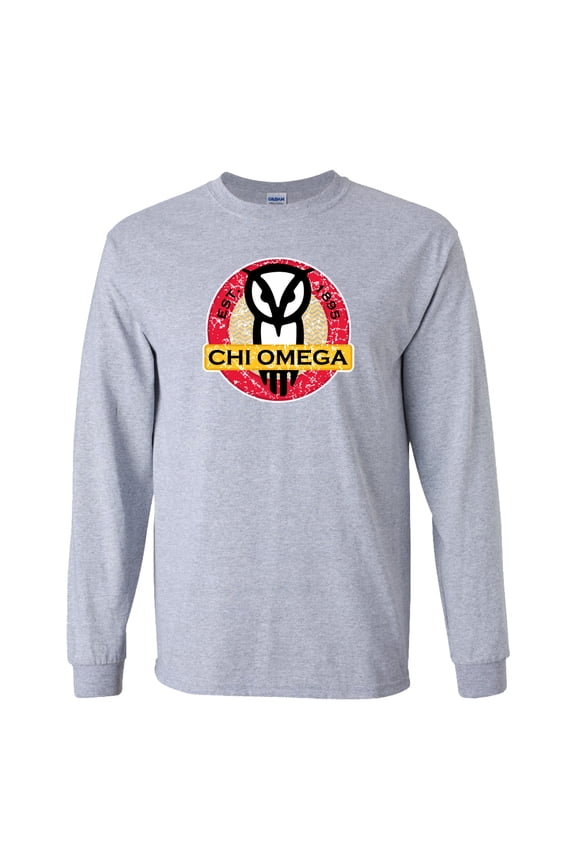 Long Sleeve T-shirt Distressed Chevron Stripes Circle Design – Sports Gray