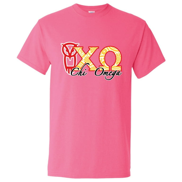 Chi Omega Owl and Greek Letters Standard T Shirt White Gold