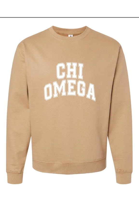 Chi Omega Sweatshirt, Crewneck Sweatshirt with Varsity Greek Letters Design, Sorority Brand Colors - Size Medium