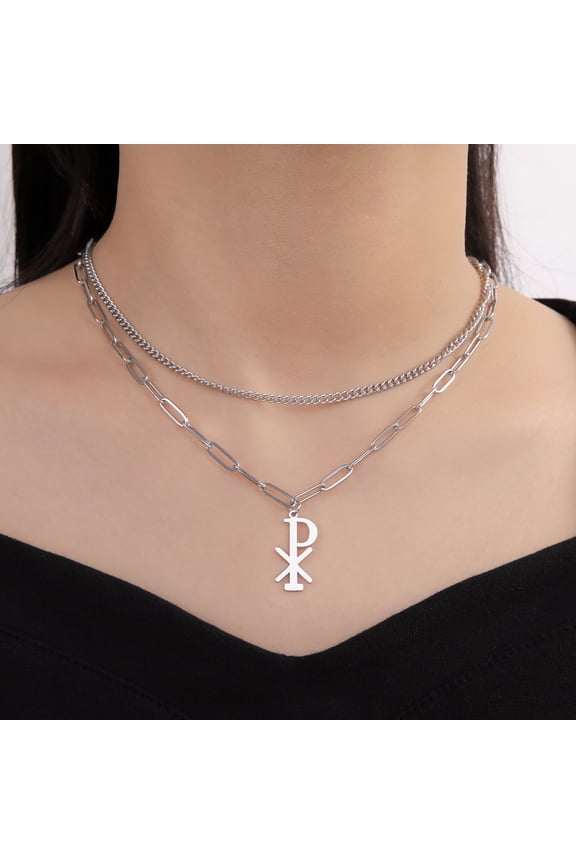 Chi-Rho Christian Christogram Pendant Necklaces Women Men 14K Yellow Gold Religious Amulet Choker Roman Unique Jewelry