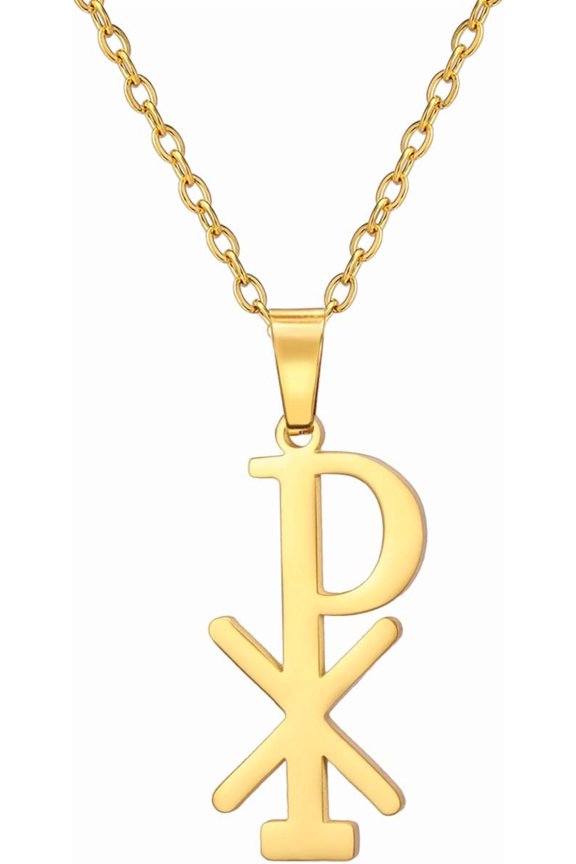 Chi Rho Christogram Symbol Necklace Alpha Omega Symbol Necklace IXCI NIKA Jesus Christ Name Pendant Sacramental Christian Amulet Religious Jewelry Gift Women Men
