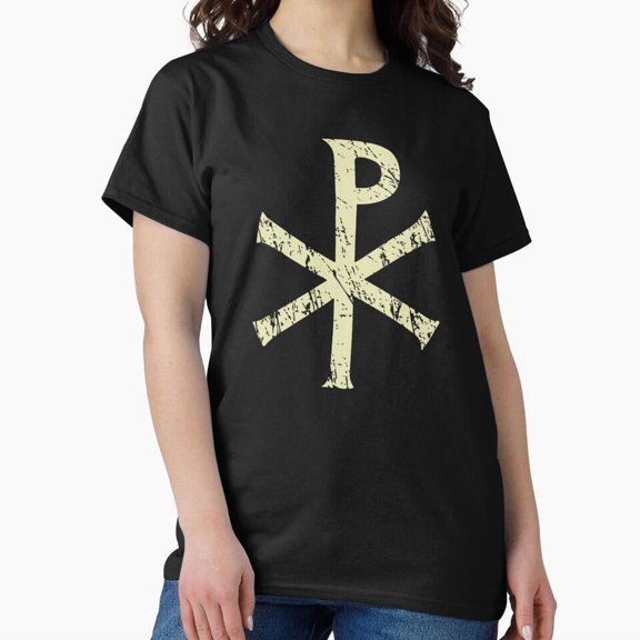 Chi Rho Distressed Shirt, Casual Graphic Tee, Everyday Short Sleeve Shirt