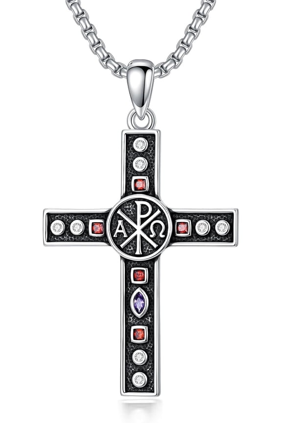 Chi Rho Necklace 925 Sterling Silver Chi Rho Alpha Omega PX XP Symbol Pendant Religious Jesus Christian Jewelry for Men