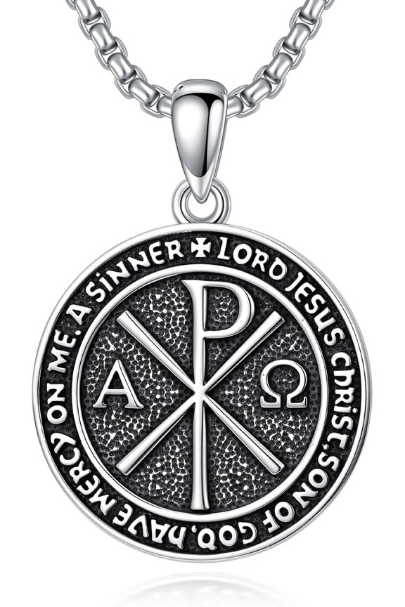 Chi Rho Necklace 925 Sterling Silver Chi Rho Alpha Omega PX XP Symbol Pendant Religious Jesus Christian Jewelry for Men
