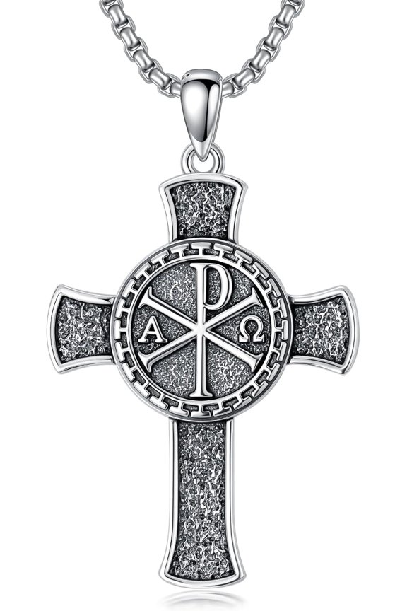 Chi Rho Necklace 925 Sterling Silver Chi Rho Alpha Omega PX XP Symbol Pendant Religious Jesus Christian Jewelry for Men