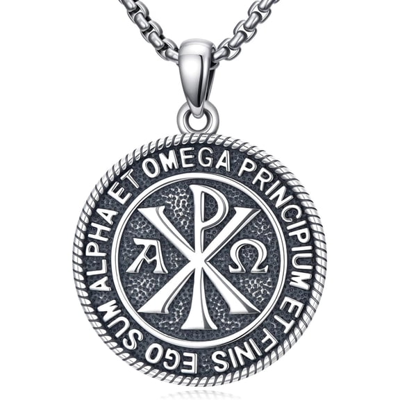 Chi Rho Necklace 925 Sterling Silver Chi Rho Christogram Symbol Necklace Alpha Omega Pendant Religious Lord Jesus Christian Constantine Jewelry for Men