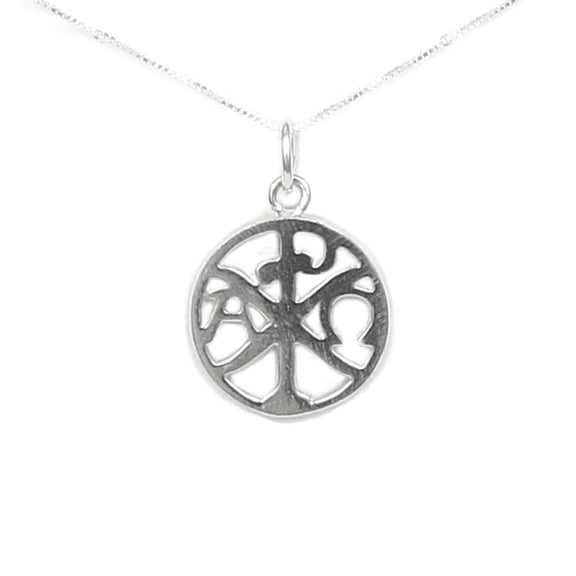 Chi Rho Quatrefoil Christogram Necklace Silver - Ancient Christian Symbol - Sterling Silver Made in USA (18 Inch Chain Length)