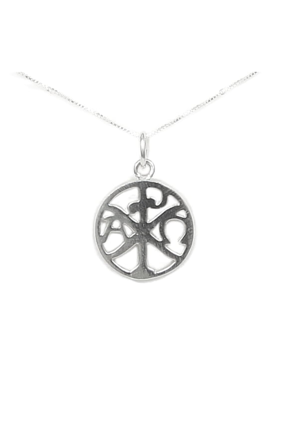 Chi Rho Quatrefoil Christogram Necklace Silver - Ancient Christian Symbol - Sterling Silver Made in USA (24 Inch Chain Length)