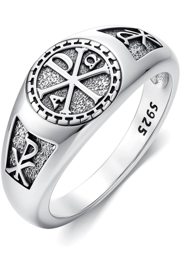 Chi Rho Ring 925 Sterling Silver Alpha Omega PX XP Symbol Religious Lord Jesus Christian Constantine Jewelry Gifts for Men