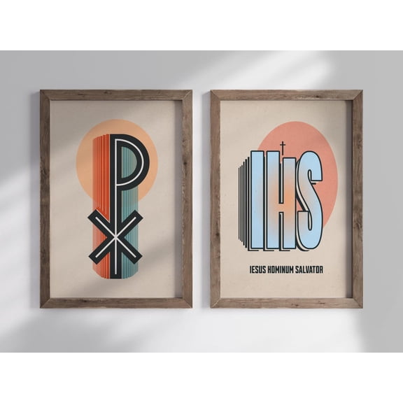 Chi Rho and IHS Christograms - Modern Jesus Monogram Posters Printed Poster, Poster Only