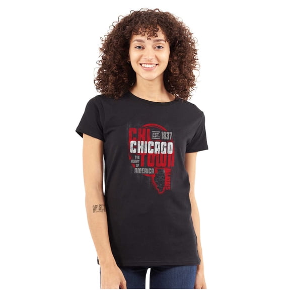 Chi Town Heart Of America Chicago Womens Fitted Plus Size Graphic Tee Brisco Brands 2X