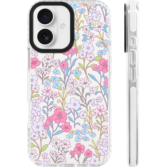 ChiCsFleur for iPhone 17 Case, TPU Phone case with Camera Protection for Women Girls Teens - Pastel Pink Blue Floral Flowers Gift Clear Winter Christmas Transparent Sorority Aesthetic Unique