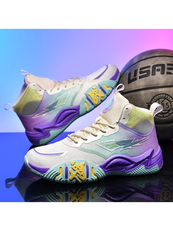 Big Kids Basketball Shoes Breathable Lightweight Indoor Outdoor Court | Purple, 3 Men