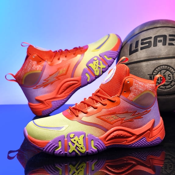 ChiVerve Big Kids Basketball Shoes Breathable Lightweight Indoor Outdoor Court | Orange, 6 Men