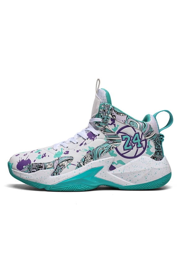 Youth Basketball Shoes - Breathable Athletic Sneakers for Boys Girls Teens | White Green, 8.5 Men