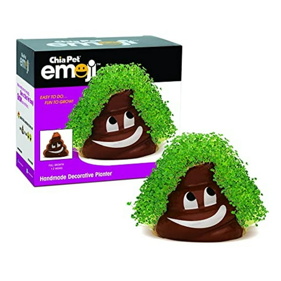 Chia Pet Planter- Decorative Collectibles Pottery Garden Home Decor Indoors Flower Plant - Emoji - Poopy