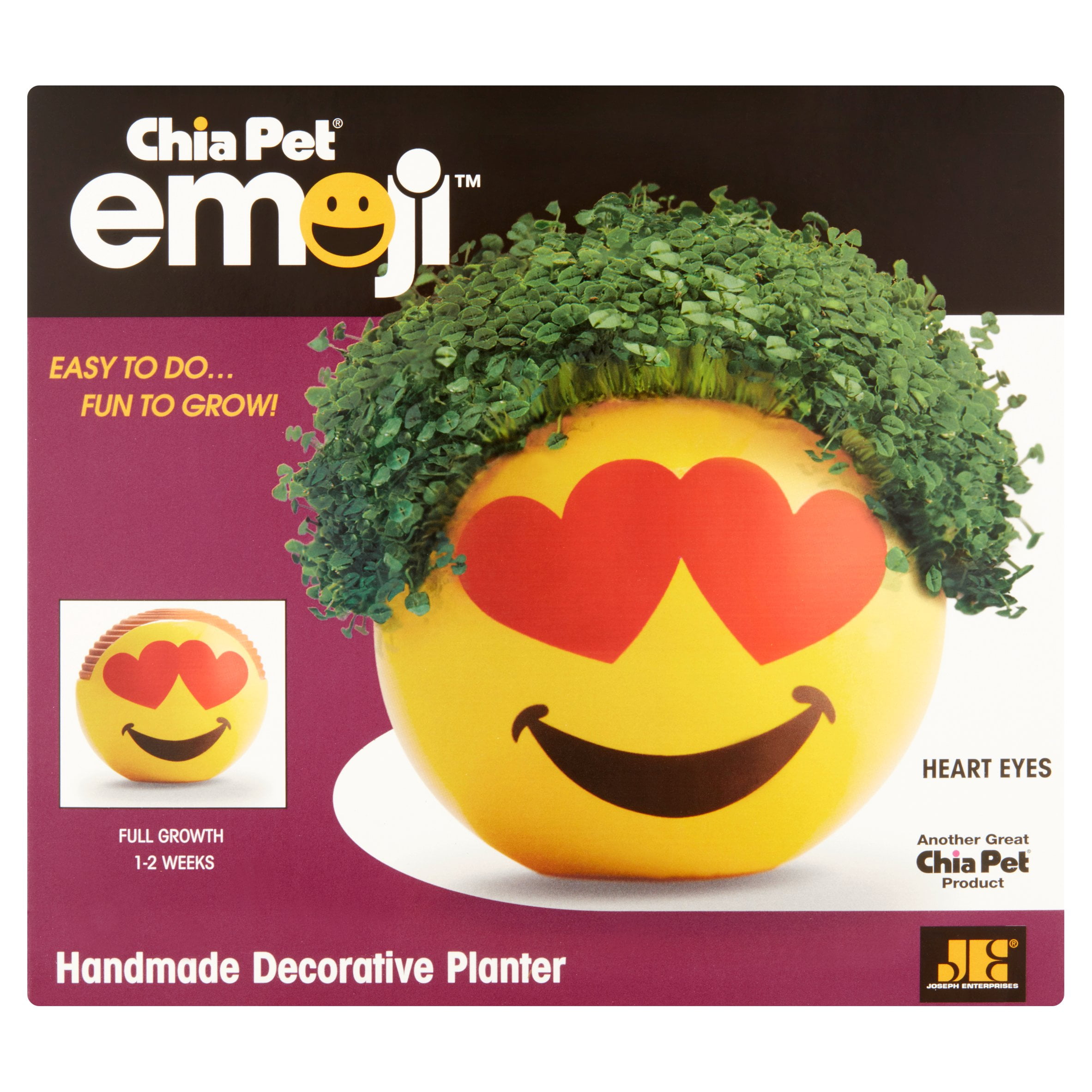 Chia Pet Heart Eye Emoji Decorative Pottery Planter, Easy to Do and Fun to Grow, Novelty Gift As Seen on TV