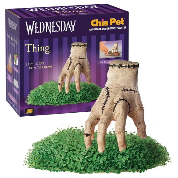 Chia Pet ThingTRDN- Wednesday with Seed Pack, Decorative Pottery Planter, Easy to Do and Fun to Grow, Novelty Gift, Perfect for Any Occasion