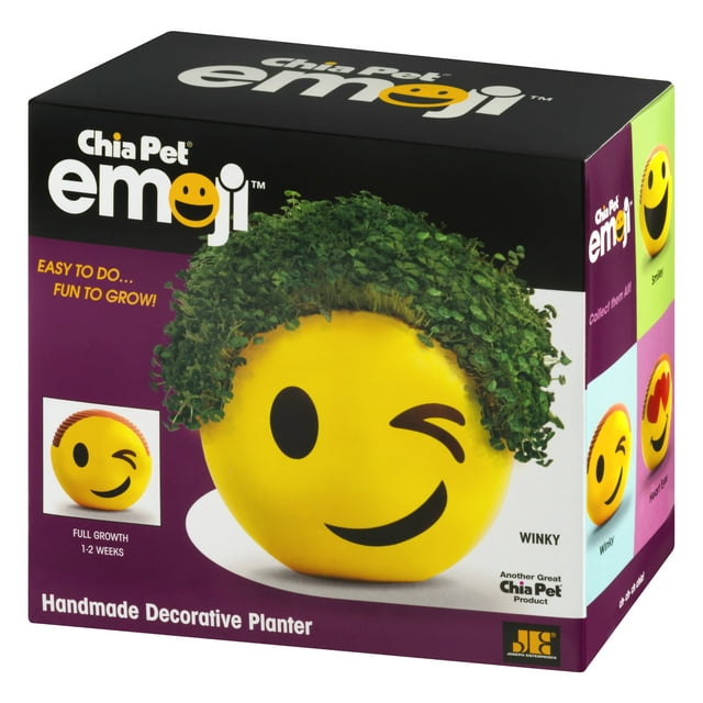 Chia Pet Winky Emoji - Decorative Pot Easy to Do Fun to Grow Chia Seeds