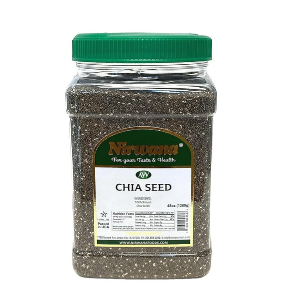 Chia Seeds  Fiber & Protein  Perfect for Smoothies, Oatmeal, Pudding, and Baking  48 oz Jar